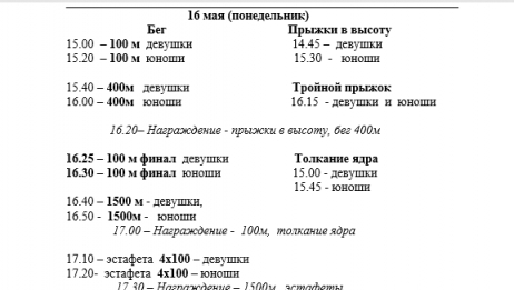 Положение и график Чемпионата  Тульской области по лёгкой атлетике 16-17 мая