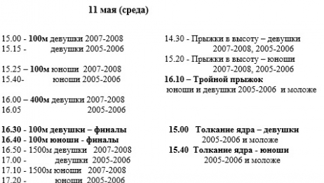 Уточненный График соревнований на 11-12 мая